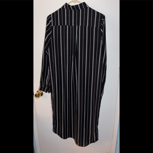 Black and White Pinstripe Long Sleeve Button Down Dress - Picture 2 of 3